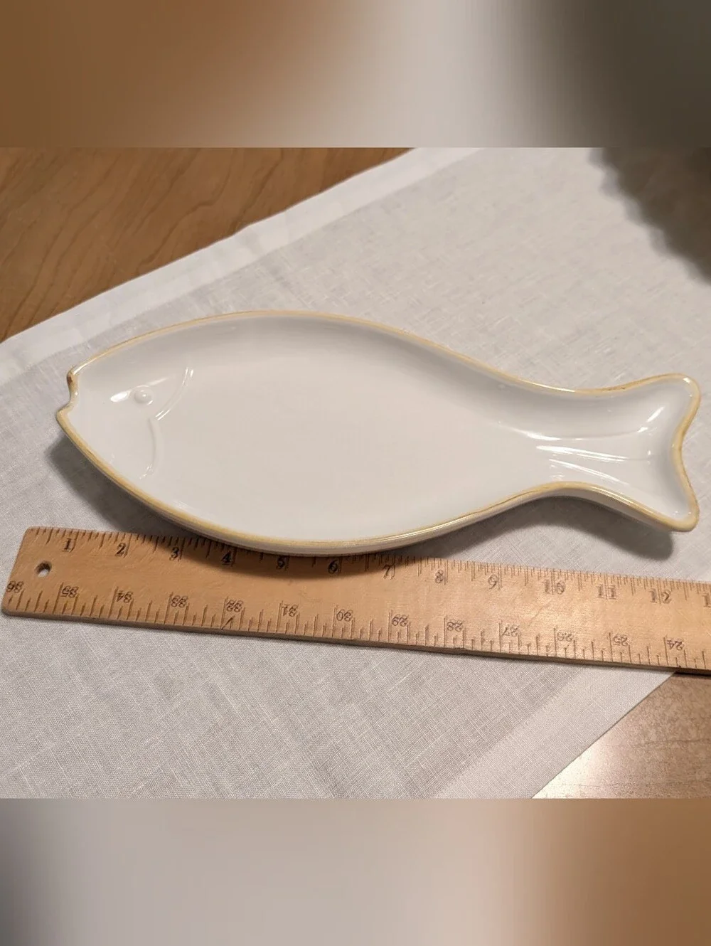 Sur La Table White Fish Platter with Gold Rim